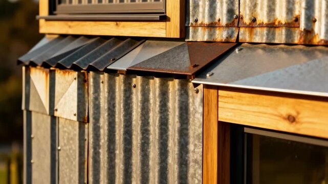 Medium framing of varied corrugated metal sidings emphasizing durability and rustic charm in contemporary decorative cladding applications.