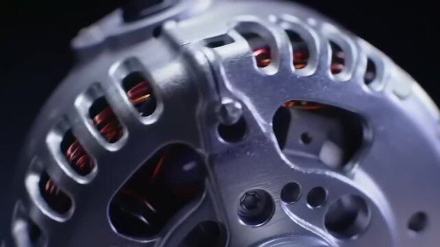 Car engine alternator closeup detail.