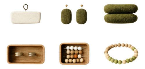 Simple Artisan Jewelry Set Including Pendant Charm and Various Elements on Transparent Background