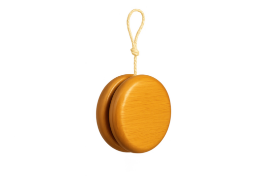 Wooden yo yo toy with string on transparent background