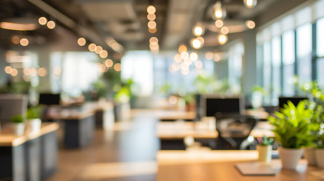 Blurred modern open plan office background with natural daylight - Powered by Adobe
