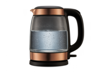 Glass electric kettle filled with water preparing hot drinks