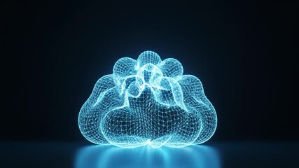 Digital cloud glowing blue wireframe mesh with abstract futuristic technology light, 3D digital mesh shape illuminated network structure polygonal model modern science visualization design - Powered by Adobe