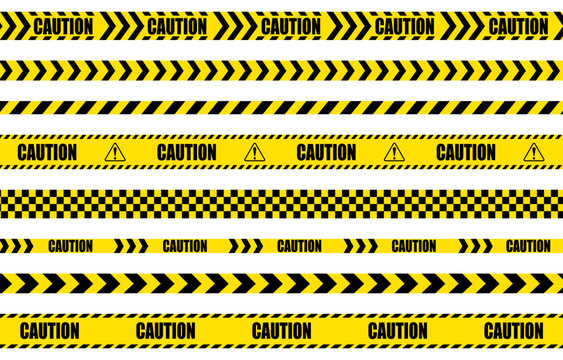 Set of yellow and black tape illustrations representing CAUTION