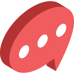 Red Speech Bubble Icon with Three White Dots Representing Communication or Dialogue on a Transparent Background Isolated 3D Render