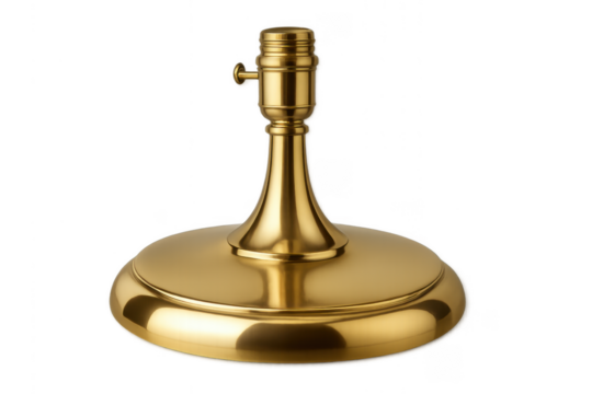 Golden lamp base with brass socket, isolated on transparent background