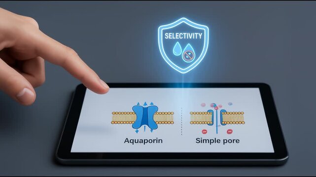 Facilitated diffusion through aquaporin channels enables simple pore selectivity and efficient water transport across cell membranes balancing