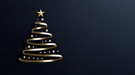 Minimalist Golden Ribbon Christmas Tree with Star on Dark Glitter Background