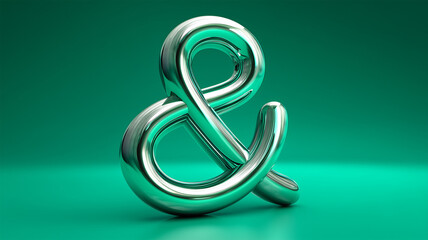 Obraz premium 緑の背景に金属製アンパサンド記号が浮かび上がる構図