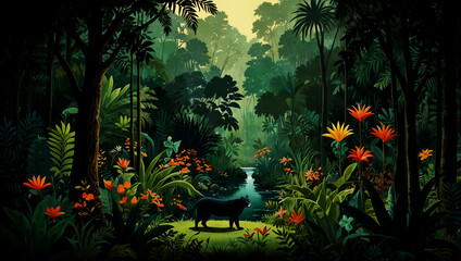 緑のジャングル　AI生成素材