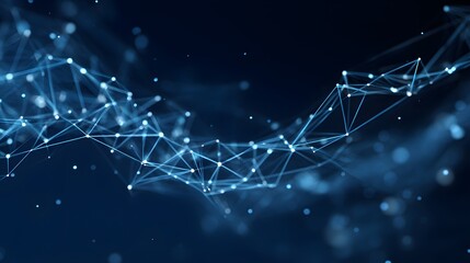 Abstract network concept with interconnected nodes and lines against a dark background, symbolizing connections and modern technology visuals.