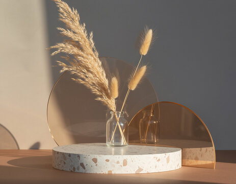 Beige Terrazzo Texture Podium with Colorful Specks - Powered by Adobe