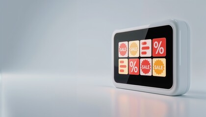 Digital display showcasing colorful promotional discount interface with vibrant graphics for Cyber Monday  with ample copy space