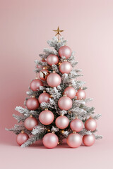 Pastel Pink Ornament Christmas Tree With Soft Lighting On A Pink Background