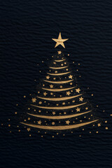 Elegant Golden Ribbon Christmas Tree Formed Against Dark Textured Background With Star