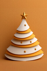 Elegant Minimalist Christmas Tree Constructed From Layered Ribbon in White and Gold Tones