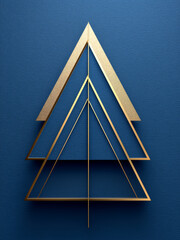 Gold Geometric Christmas Tree Abstract Design on Textured Blue Background