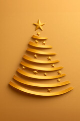 Minimalist Golden Christmas Tree Formed by Ribbons with Star Topper and Small Stars Accent