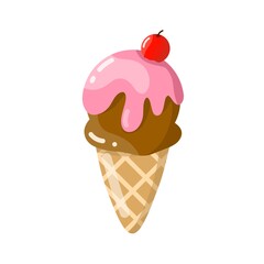 Chocolate Ice Cream Cone with Cherry on Top