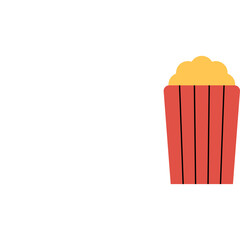 Red striped cardboard bucket filled with yellow popcorn against a clean white background a simple graphic illustration of a snack food