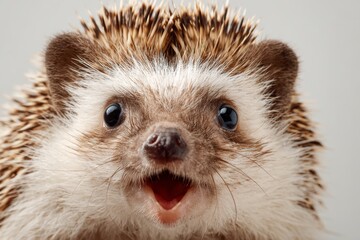 Hedgehog close-up with wide-open eyes.