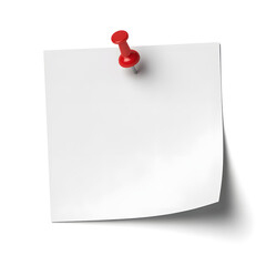 Clean white note pinned with vibrant red thumbtack ready for your important message or reminder