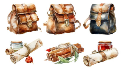 Ancient Greek Scholar Tools on Isolated Transparent Background for Educational Themes