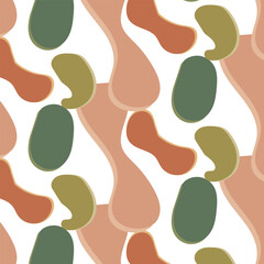 Abstract seamless pattern with organic shapes in earthy tones on white background