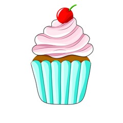 Sweet Chocolate Cupcake with Pink Frosting and Cherry