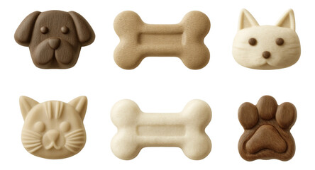 Playful and Cute Animal Shaped Dog and Cat Treats on Transparent Background