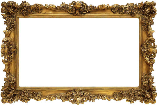 Ornate golden picture frame with intricate floral designs, perfect for art.