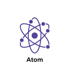 Simple purple atom icon representing science and physics.