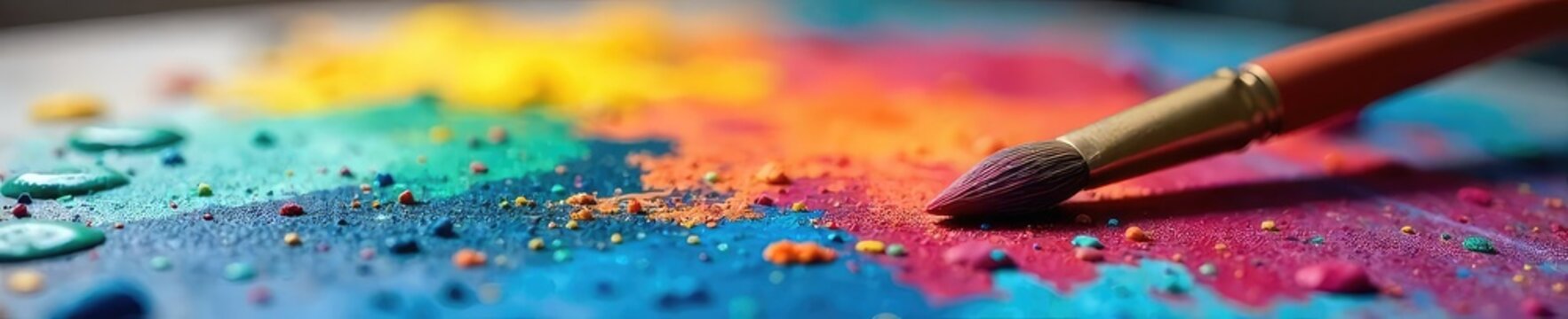 A paintbrush rests on a vibrant canvas, surrounded by scattered art supplies; colors explode in a creative burst, symbolizing artistic expression and imagination , imagination, art supplies, canvas