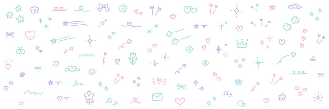 かわいい手書きの飾り素材のベクターイラストセット