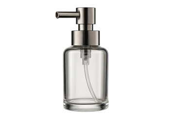 Obraz premium Empty clear glass soap dispenser with metal pump