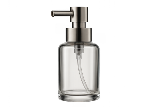 Empty clear glass soap dispenser with metal pump