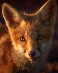 Obraz premium Fox cub close-up with shiny eyes and a sly little smile.