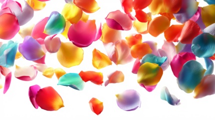 Vibrant Multi-Colored Flower Petals Confetti Floating and Falling on a Light Background
