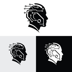 Human head gears tech logo, Cogwheel engineering technological design illustration