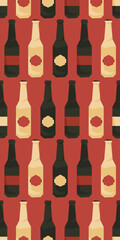 Many beer bottles icons set vector seamless pattern. Geometric minimalist drink print. Craft beverage concept. Simple graphic background. Retro style design. Bright art for packaging, ads, menu layout