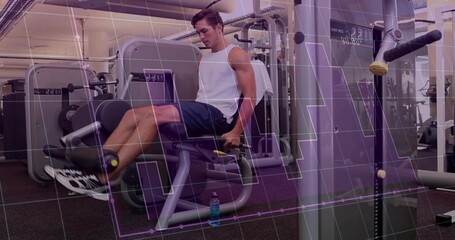 Extending legs man using leg-extension machine in gym, wearing white tank, blue water bottle on mat
