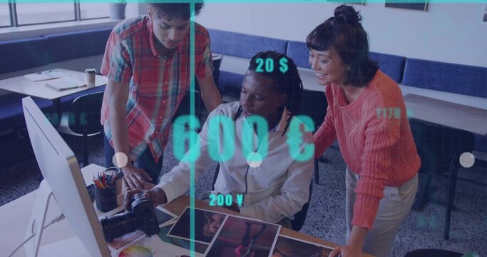 Editing seated man checking proofs at studio desk with DSLR and HUD, plaid-shirt and coral-sweater - Powered by Adobe