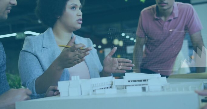 Pointing woman in gray blazer explaining model in studio, with pencil overlay pink-polo, copy space - Powered by Adobe