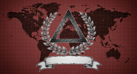 World Civil Defence Day A Triumphant Triangle Emblem Adorned with Laurel Wreaths and a Banner Against a World Map Backdrop