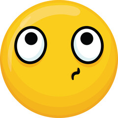 Yellow Round Face Emoji With Wide Eyes And Question Mark Symbol On Transparent Background Expressing Confusion And Uncertainty With A Slight Smile