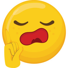 Yellow Emoji Face With Closed Eyes And Open Mouth Making A Sound With A Finger Raised In A Warning Gesture On A Transparent Background