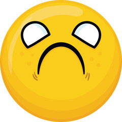Yellow Round Face With Sad Expression Featuring White Eyes And Black Curved Mouth Isolated On Transparent Background