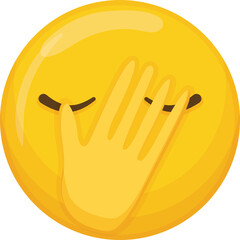 Yellow Facepalm Emoji Icon Covering Eyes With Hand Expressing Embarrassment Disappointment Frustration Or Disbelief Digital Graphic Isolated On Transparent Background