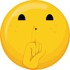 Yellow Smiley Face Emoji Gesturing Shhh With Finger On Lips And Transparent Background And Subtle Freckles