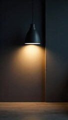 Sleek, modern slate-grey lighting fixture illuminates a dark room, casting dramatic shadows Perfect for interior design, architectural, and mood lighting projects , design lighting, lamp